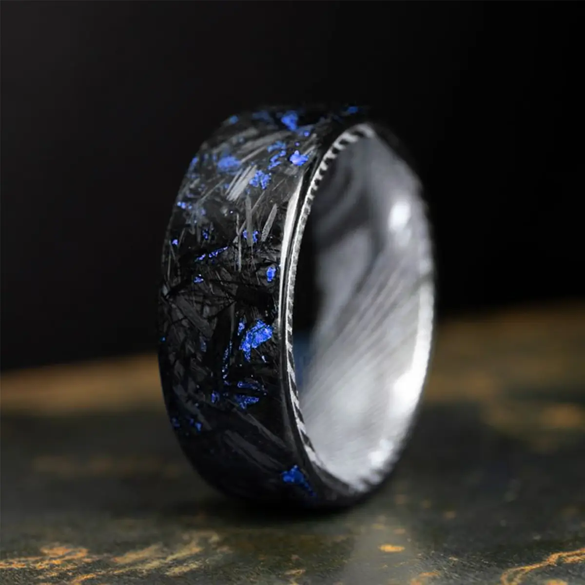 custom carbon fiber ring blue